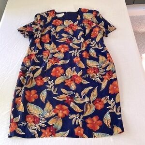 Maggy London Womens Petite SZ 20 Dress 100% Silk Blue Orange Autumn Wedding Fall